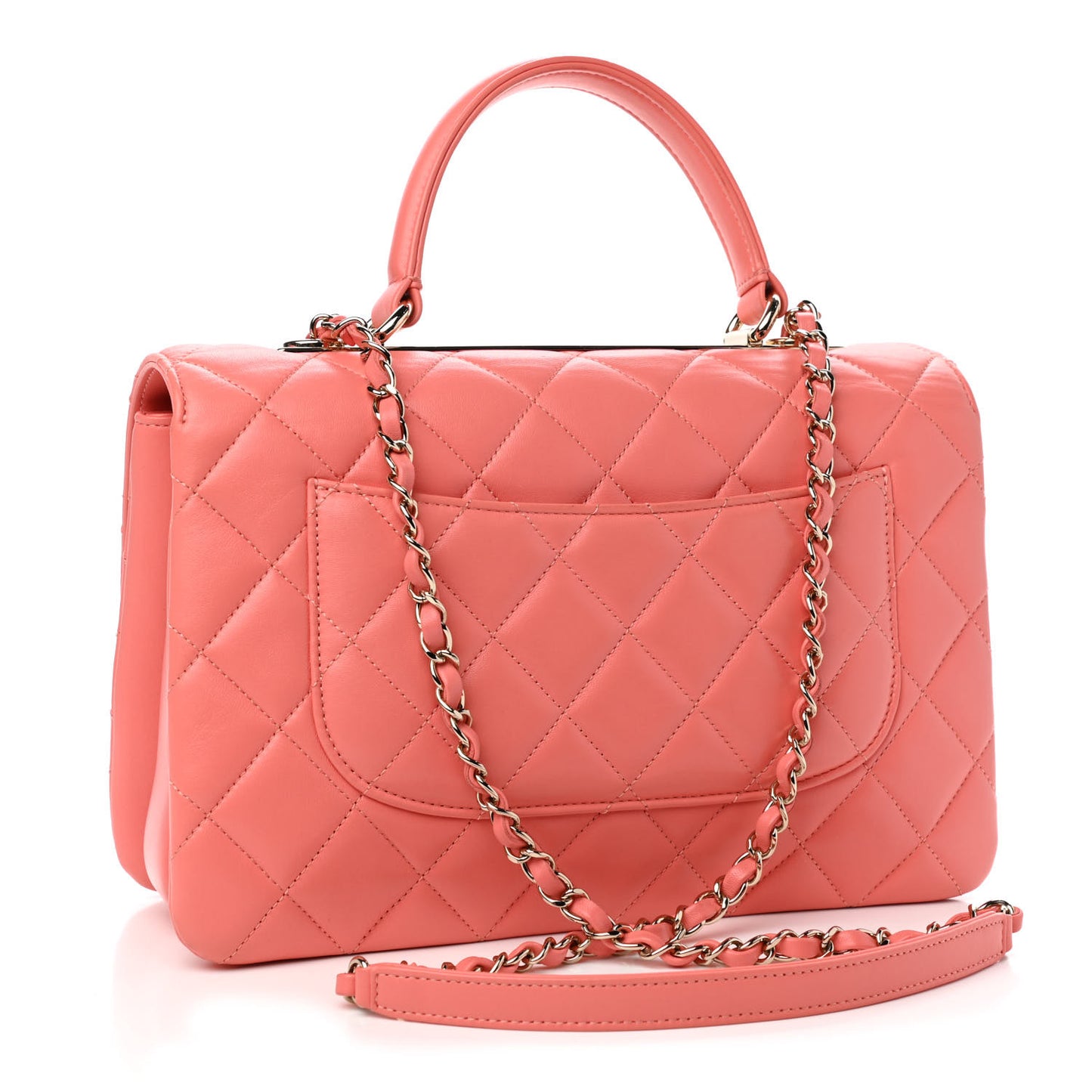 Lambskin Quilted Medium Trendy CC Flap Dual Handle Bag Coral