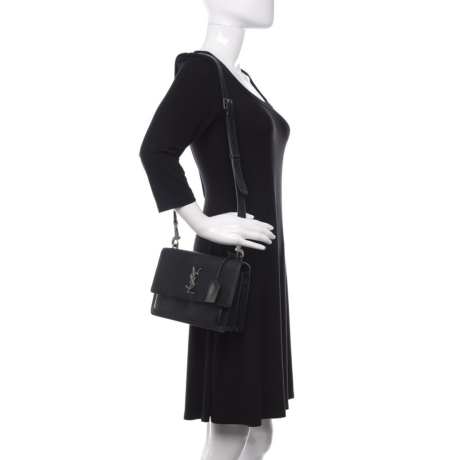 Saint Laurent Grained Calfskin Medium Monogram Sunset Satchel Black 2 of 10