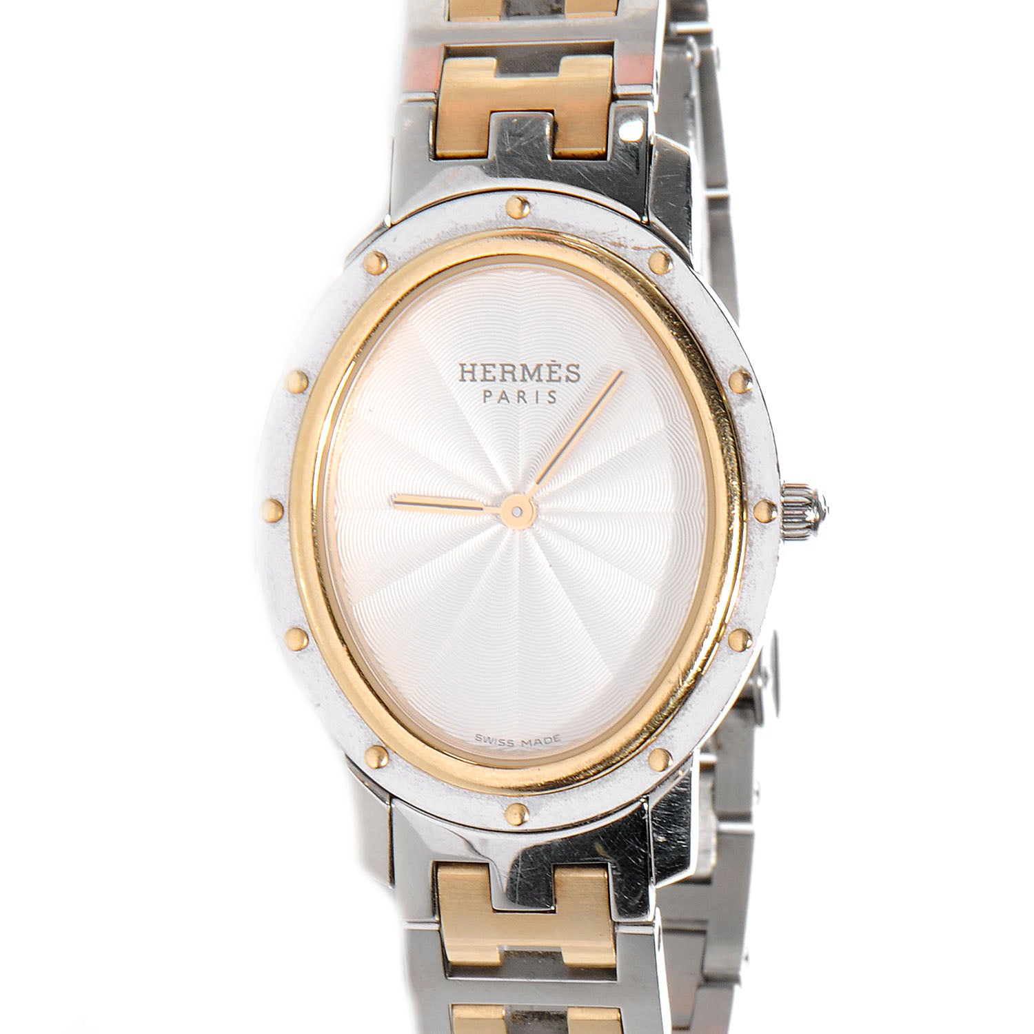 Hermes Stainless Steel 22mm Clipper Oval Quartz Watch Gold 1 of 6