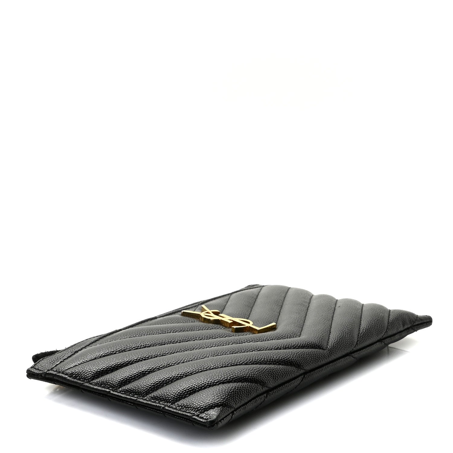 Saint Laurent Grain De Poudre Chevron Monogram Bill Pouch Black 4 of 8