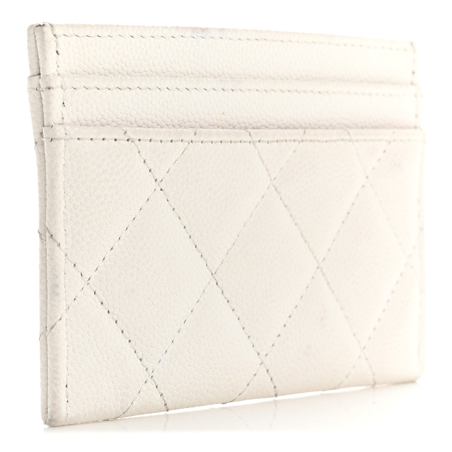 Caviar Quilted Textured CC Card Holder White