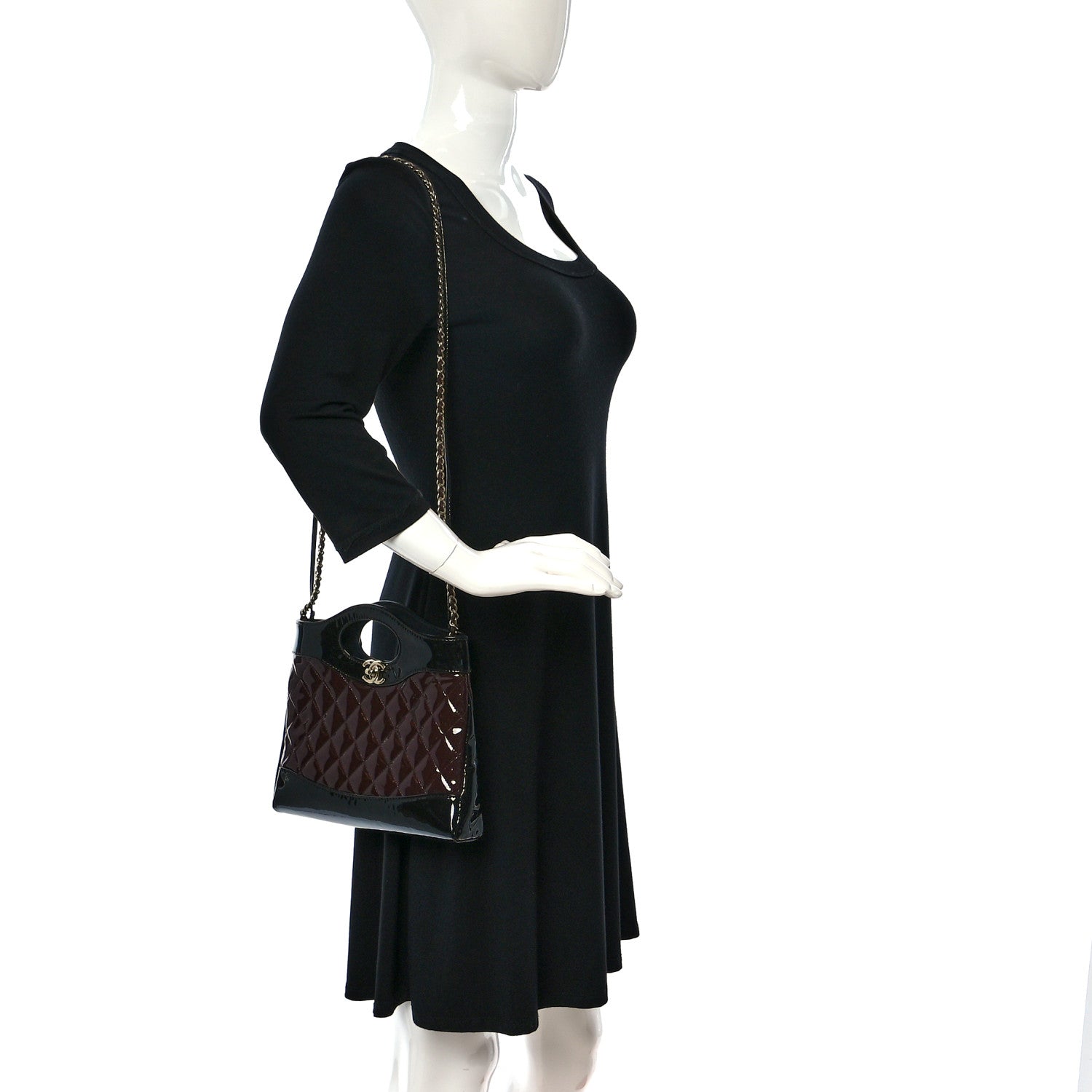 Chanel Patent Calfskin Quilted Mini 31 Shopping Bag Burgundy Black 2 of 10
