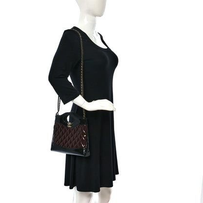 Chanel Patent Calfskin Quilted Mini 31 Shopping Bag Burgundy Black 2 of 10