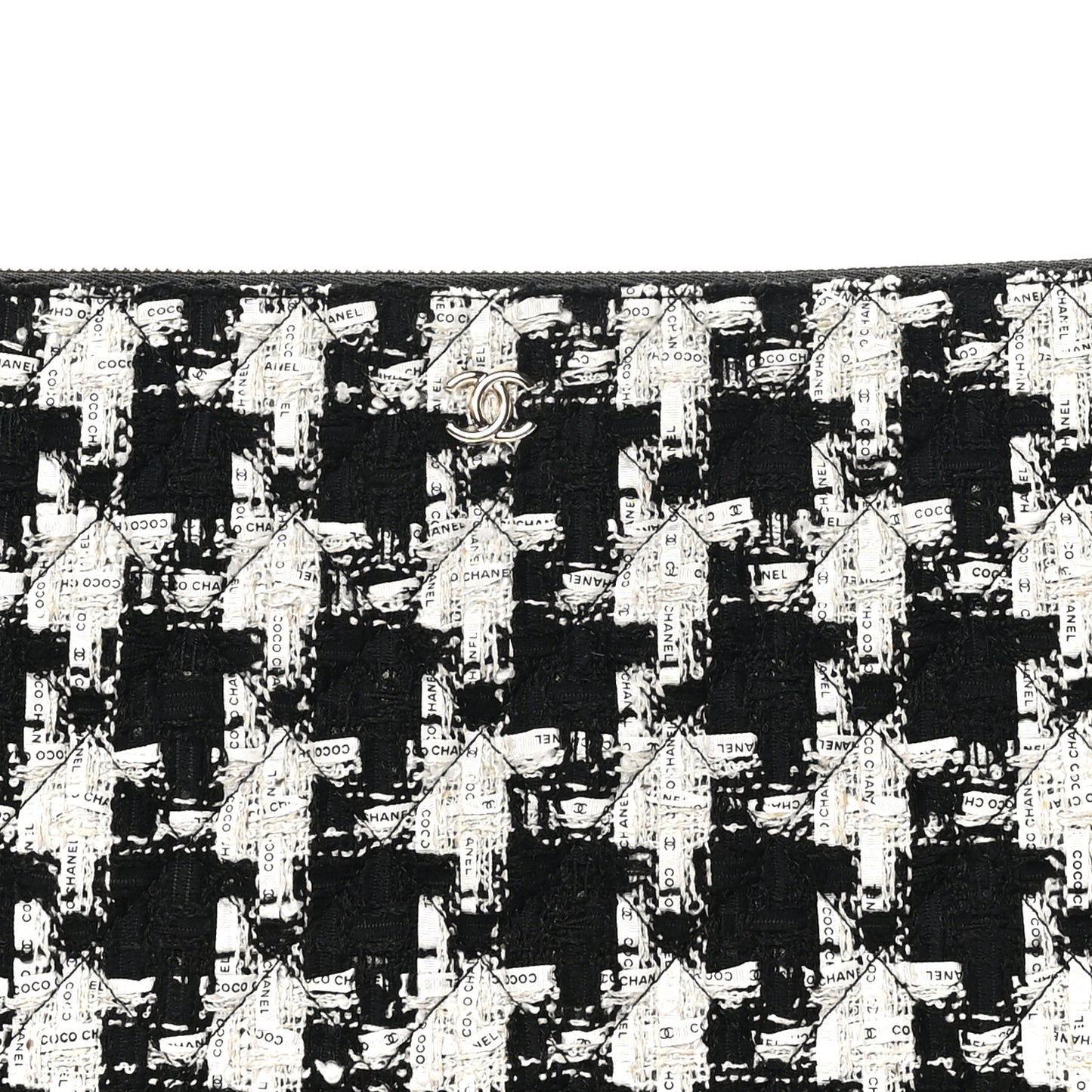 Tweed Quilted Medium Cosmetic Pouch Black Ecru White