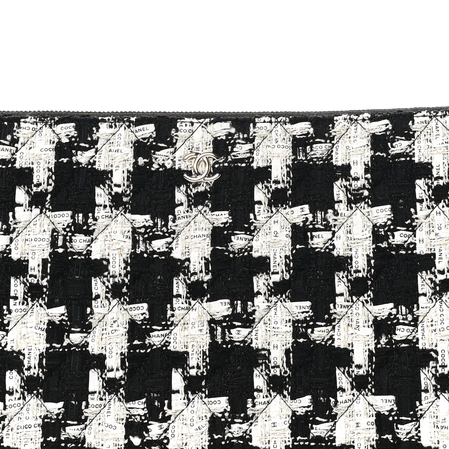 Chanel Tweed Quilted Medium Cosmetic Pouch Black Ecru White 8 of 9