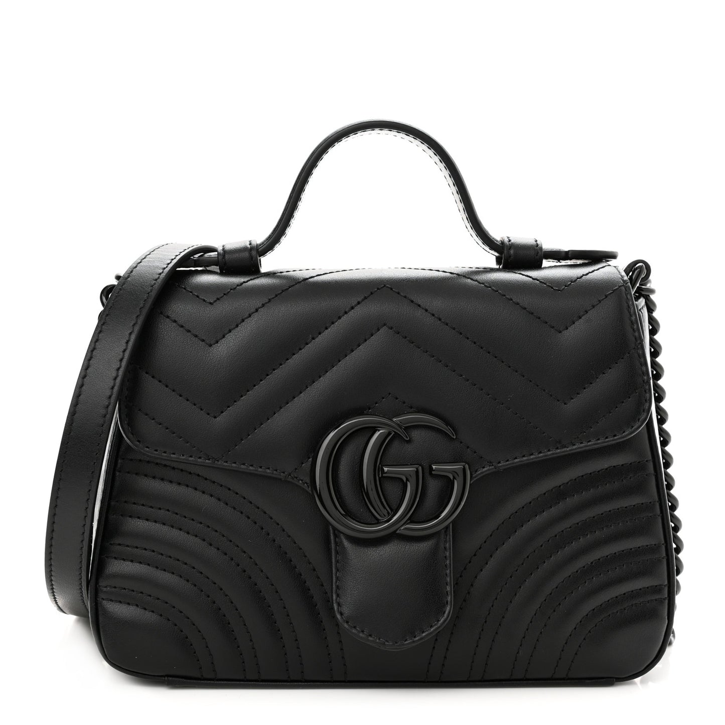 Calfskin Matelasse Monochrome Mini GG Marmont Top Handle Shoulder Bag Black