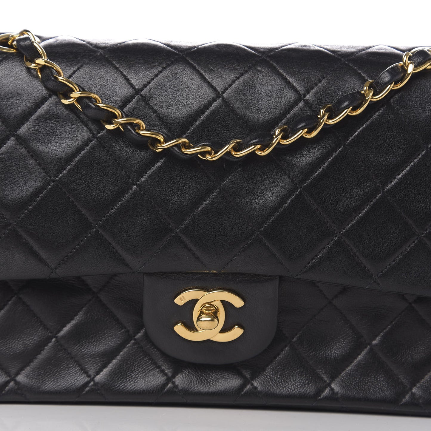 Lambskin Quilted Medium Double Flap Black