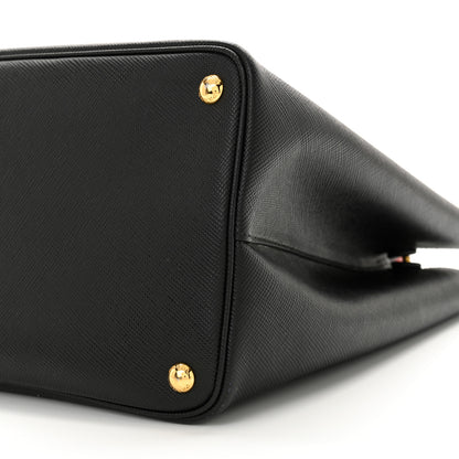 Prada Saffiano Cuir Large Double Bag Black Fuoco 9 of 12