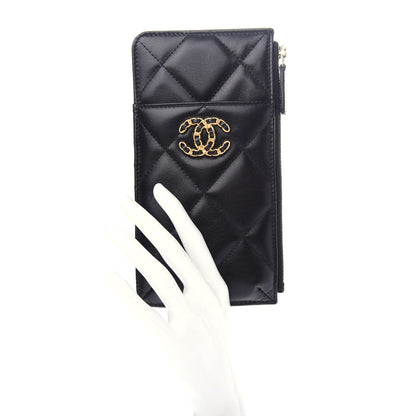 Chanel Goatskin Quilted 19 Flat Wallet Pouch Black 2 of 7