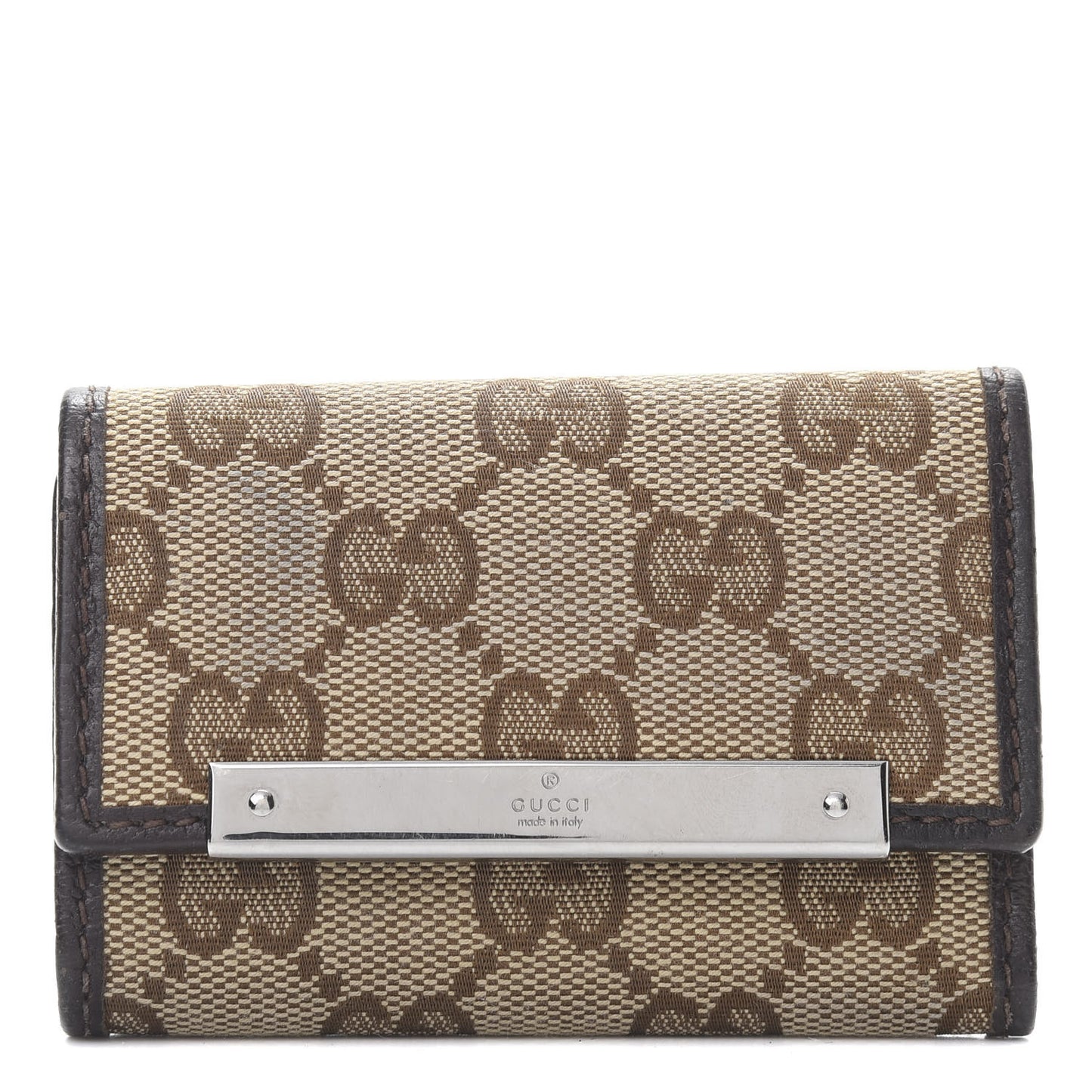 Monogram Textured Calfskin Metal Bar 6 Key Holder Case Beige Ebony Cocoa