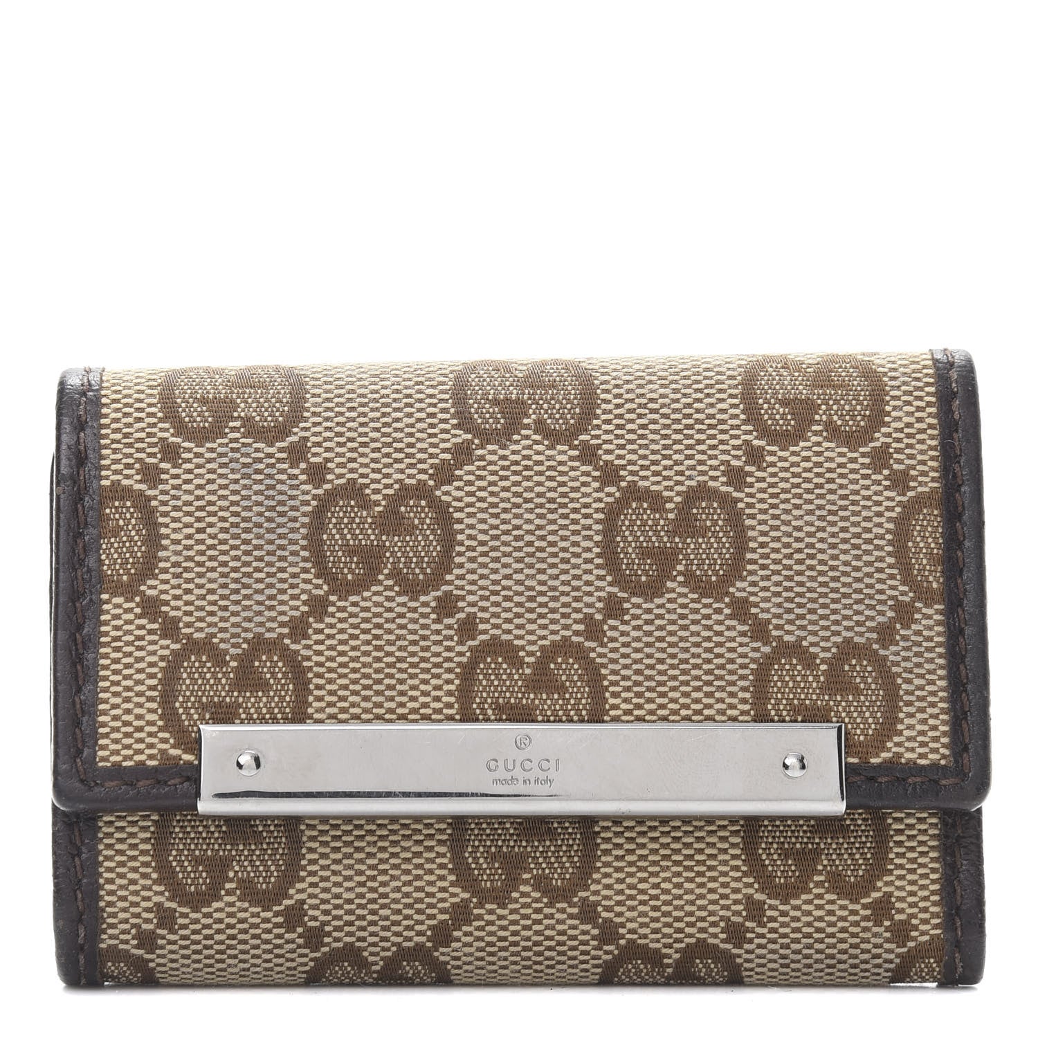 Gucci Monogram Textured Calfskin Metal Bar 6 Key Holder Case Beige Ebony Cocoa 1 of 11