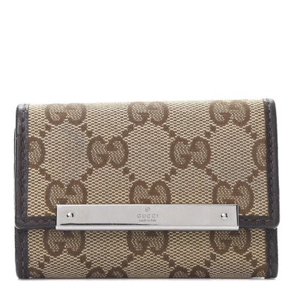 Gucci Monogram Textured Calfskin Metal Bar 6 Key Holder Case Beige Ebony Cocoa 1 of 11