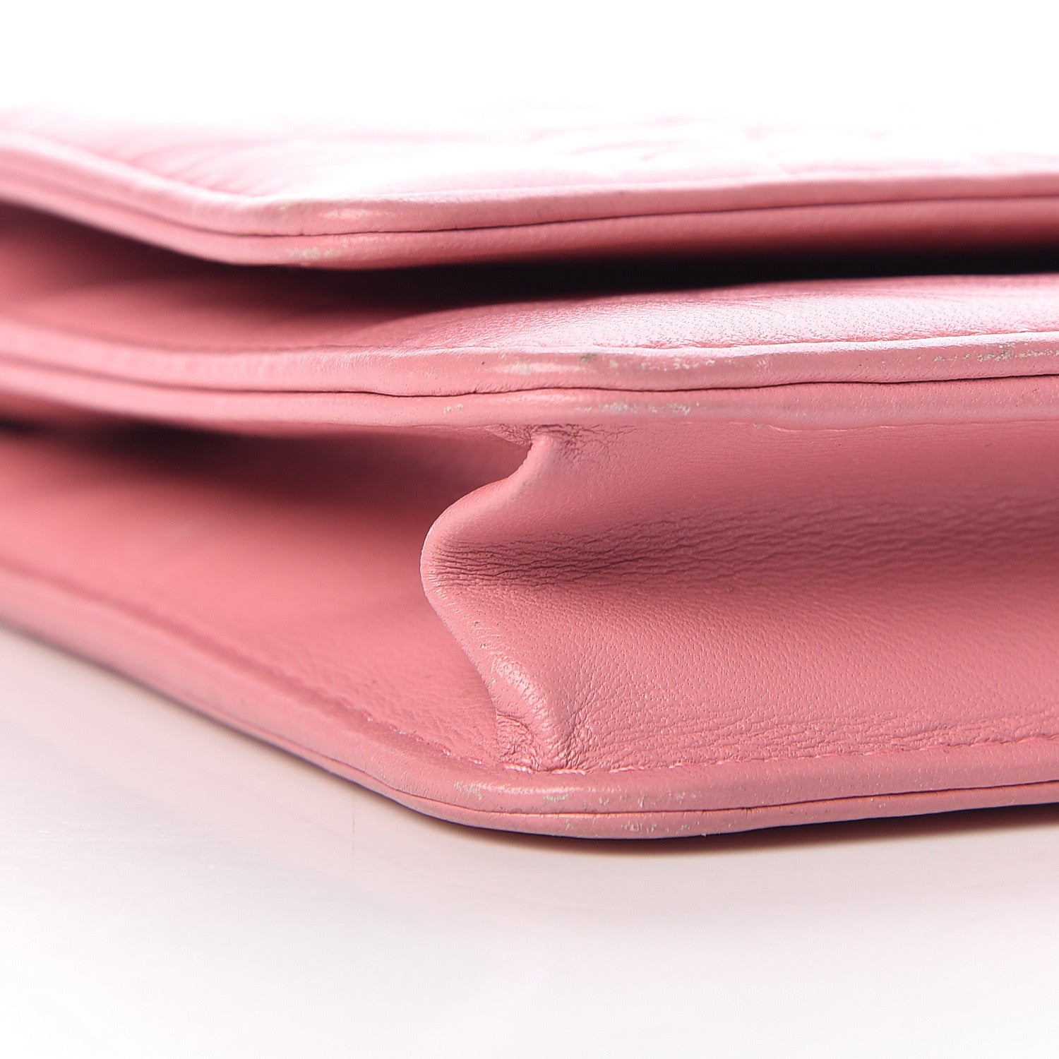 Chanel Lambskin Camellia Embossed Wallet On Chain WOC Pink 10 of 16