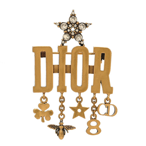 Metal Crystal Dio(r)evolution Logo Brooch Antique Gold