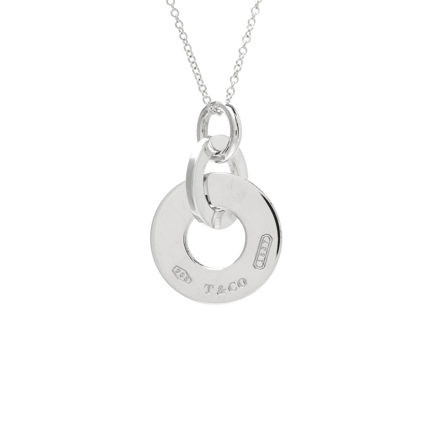 Tiffany Sterling Silver 1837 Double Interlocking Drop Pendant Necklace 5 of 6