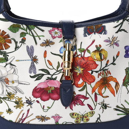 Gucci Canvas Flora Medium Jackie Hobo Blue Agata 10 of 10