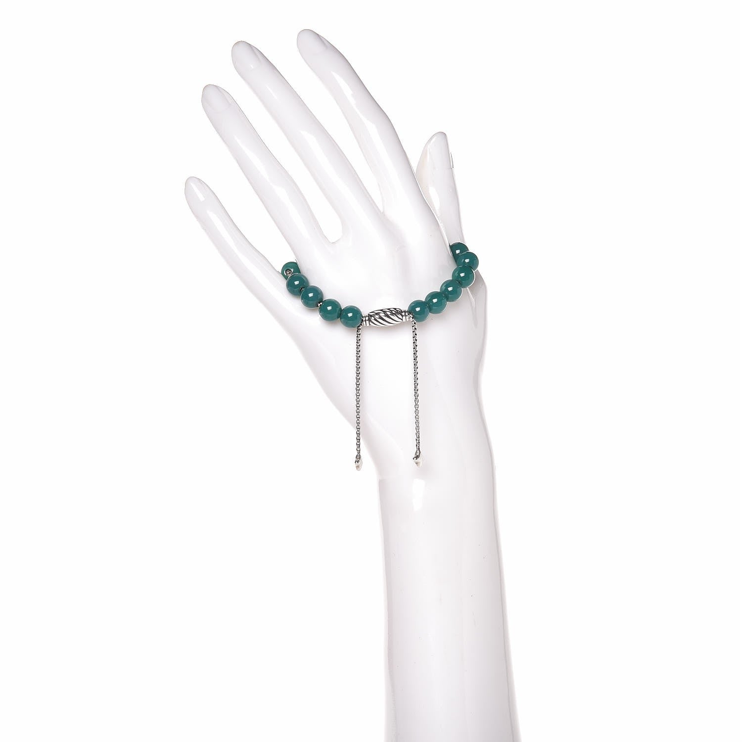 David Yurman Sterling Silver Green Onyx 8mm Spiritual Beads Bracelet 2 of 4