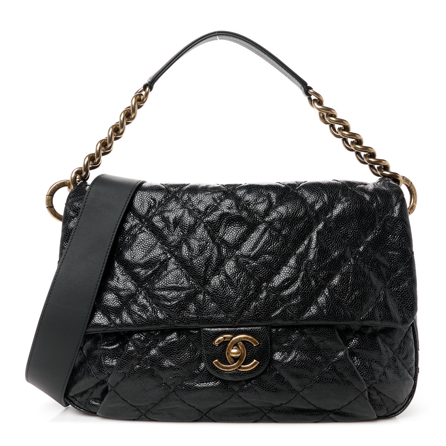 Chanel Crumpled Grained Calfskin Medium Coco Pleats Messenger Flap Black 1 of 11