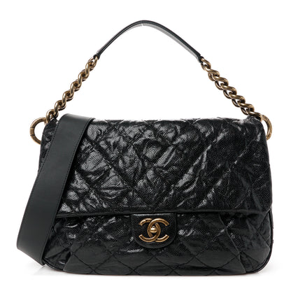 Chanel Crumpled Grained Calfskin Medium Coco Pleats Messenger Flap Black 1 of 11
