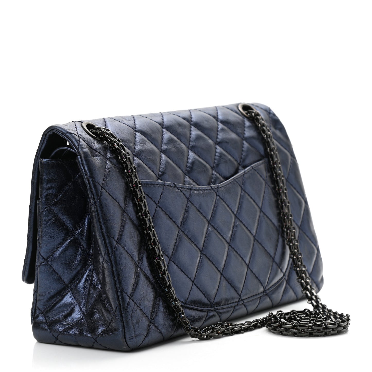 Metallic Calfskin Quilted 2.55 Reissue 226 Flap Dark Navy Blue