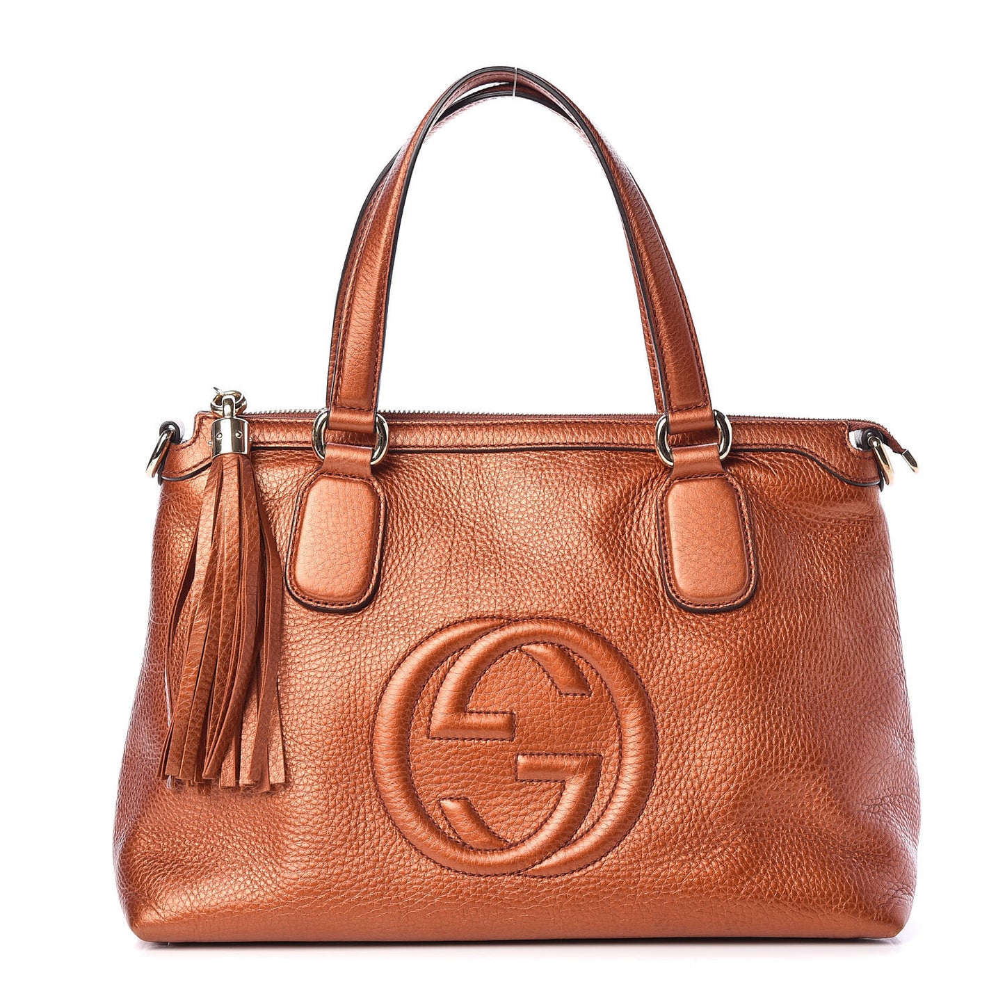 Metallic Cellarius Calfskin Small Soho Top Handle Satchel Burnt Orange