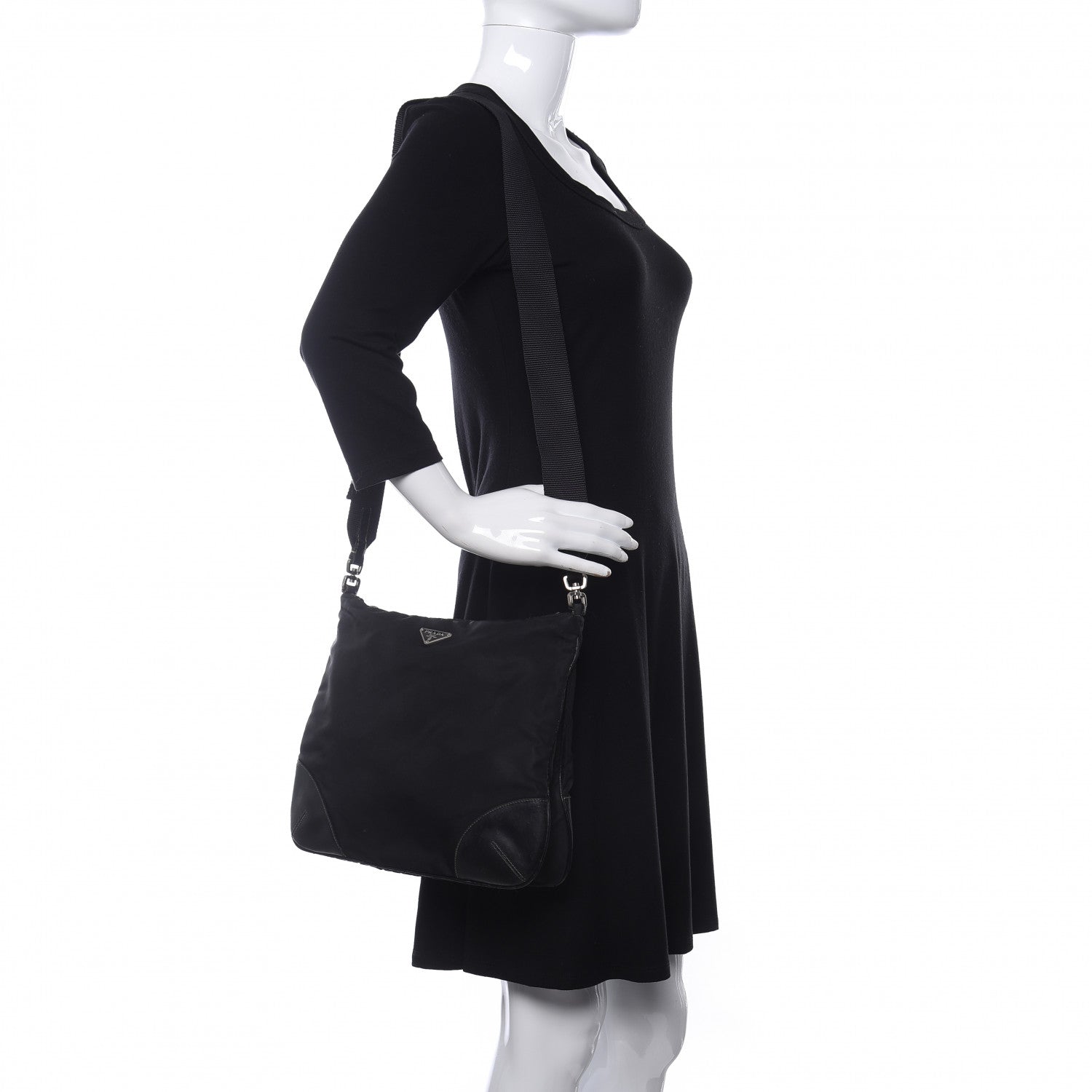 Prada Tessuto Nylon Calfskin Flat Messenger Bag Black 2 of 12