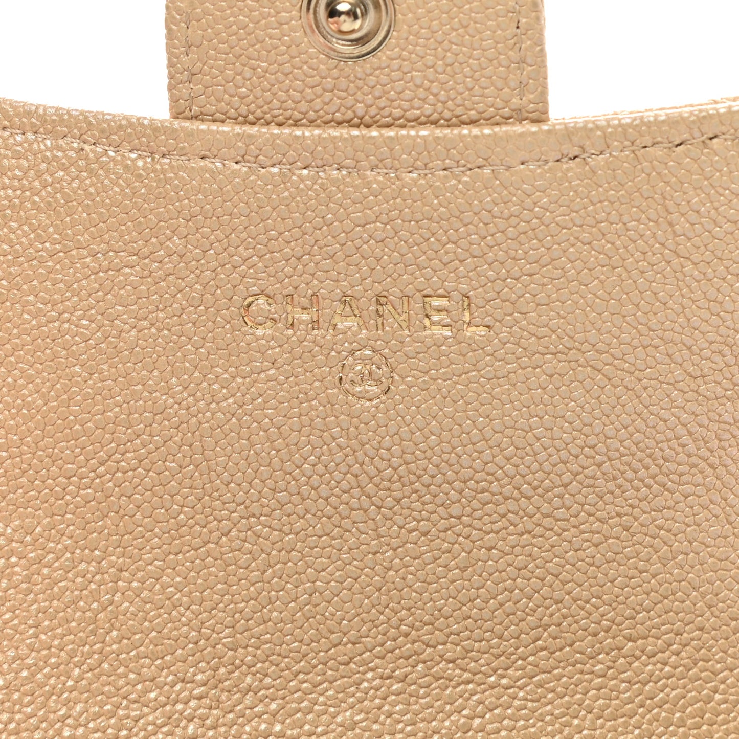 Iridescent Caviar Quilted Flap Card Holder Beige