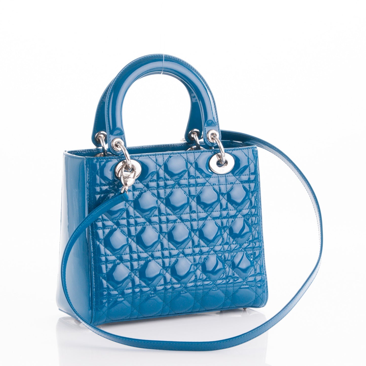 Patent Cannage Medium Lady Dior Blue