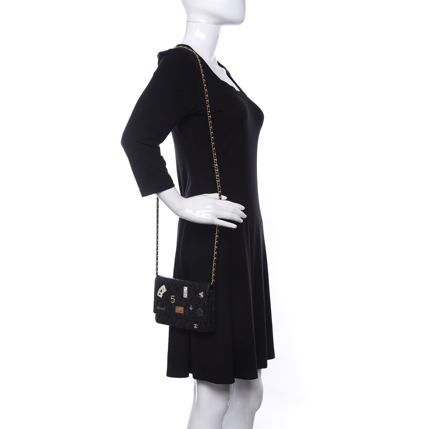 Chanel Aged Calfskin Lucky Charms Casino 2.55 Reissue Wallet on Chain WOC Black 2 of 11