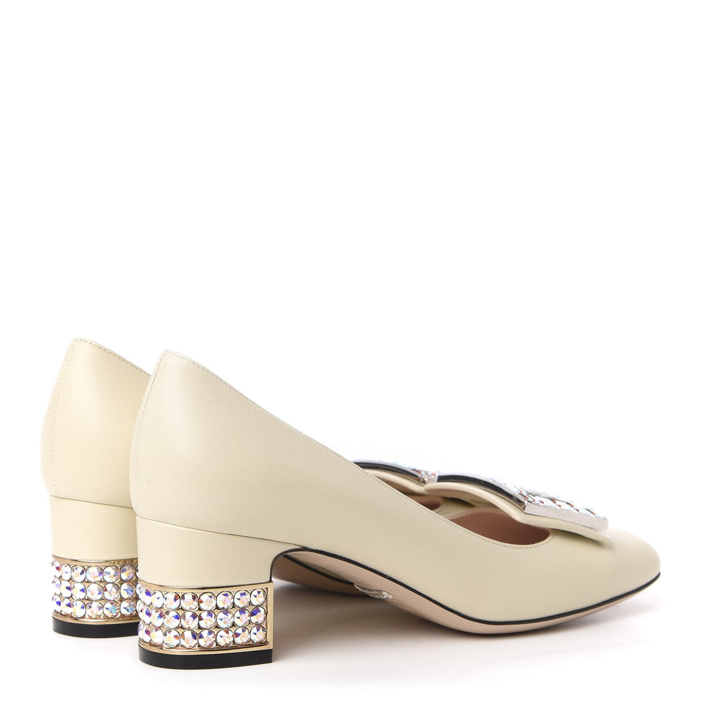 Malaga Kid Crystal Square G Madelyn Mid Heel Loafer Pumps 36.5 White