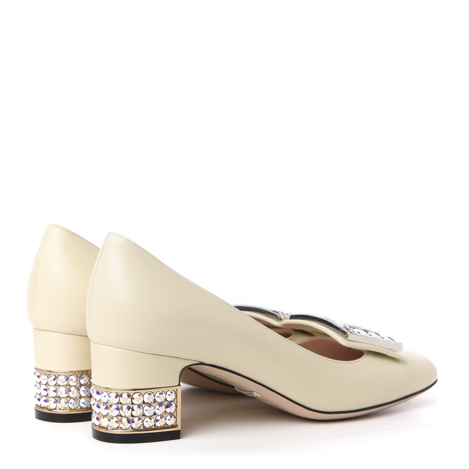 Gucci Malaga Kid Crystal Square G Madelyn Mid Heel Loafer Pumps 36.5 White 4 of 12