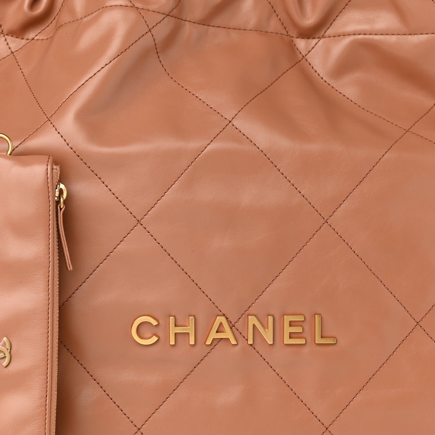 Shiny Calfskin Quilted Chanel 22 Camel