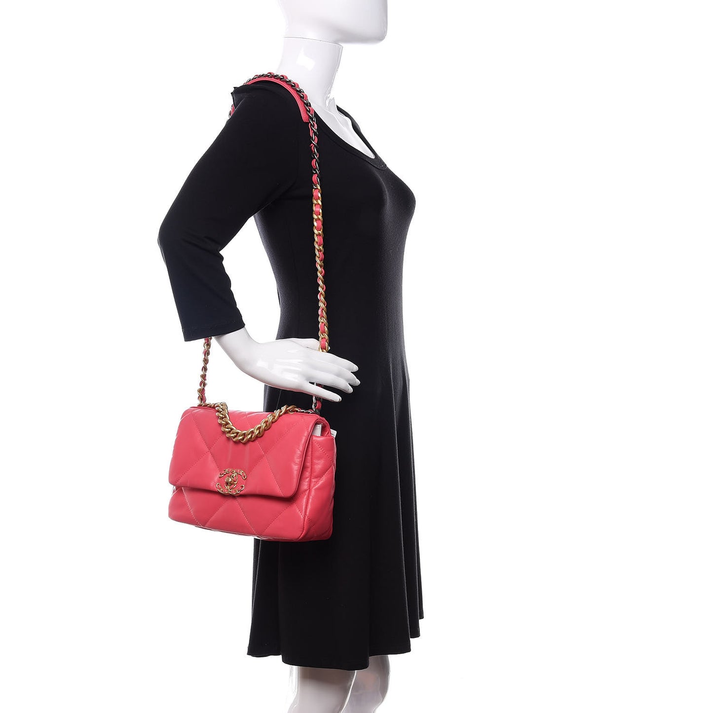 Shiny Goatskin Quilted Medium 19 Flap Dark Pink