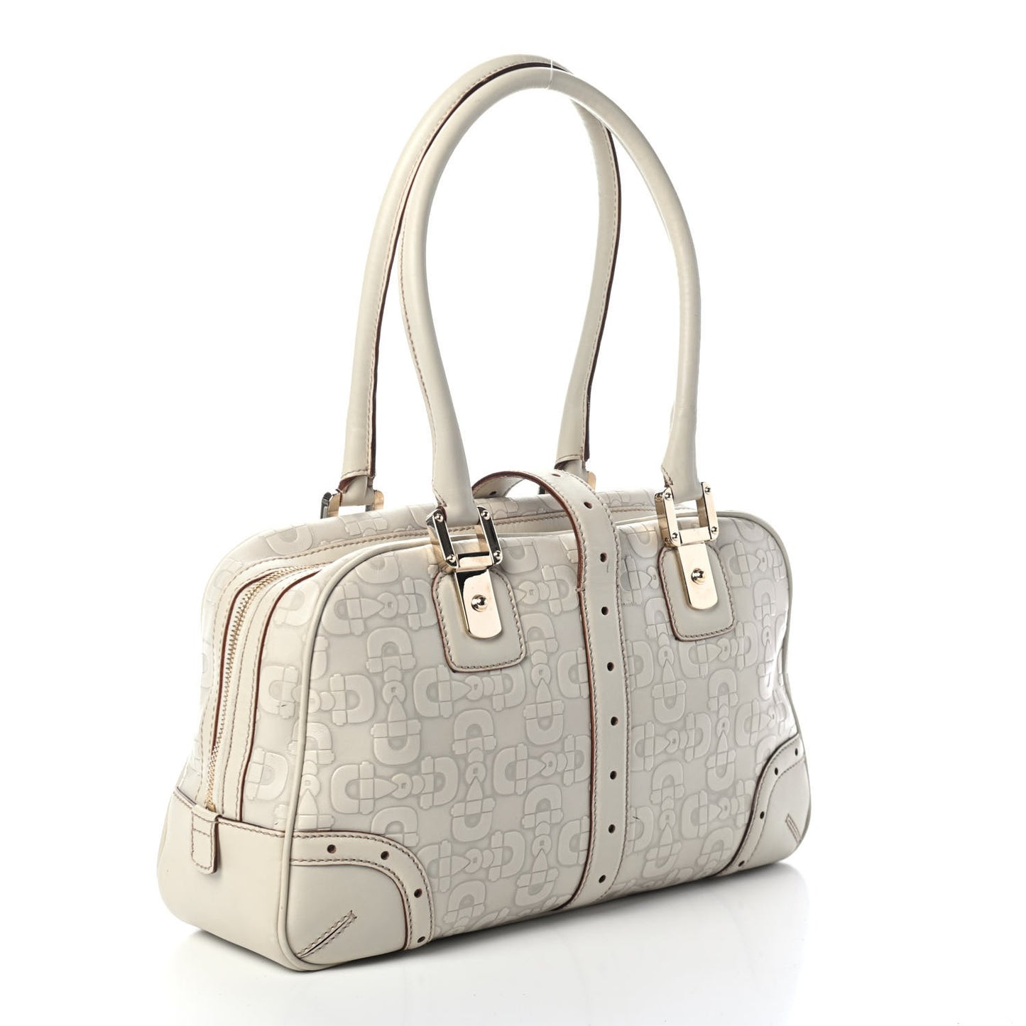 Canvas Horsebit Glam Boston Tote Bag Off White