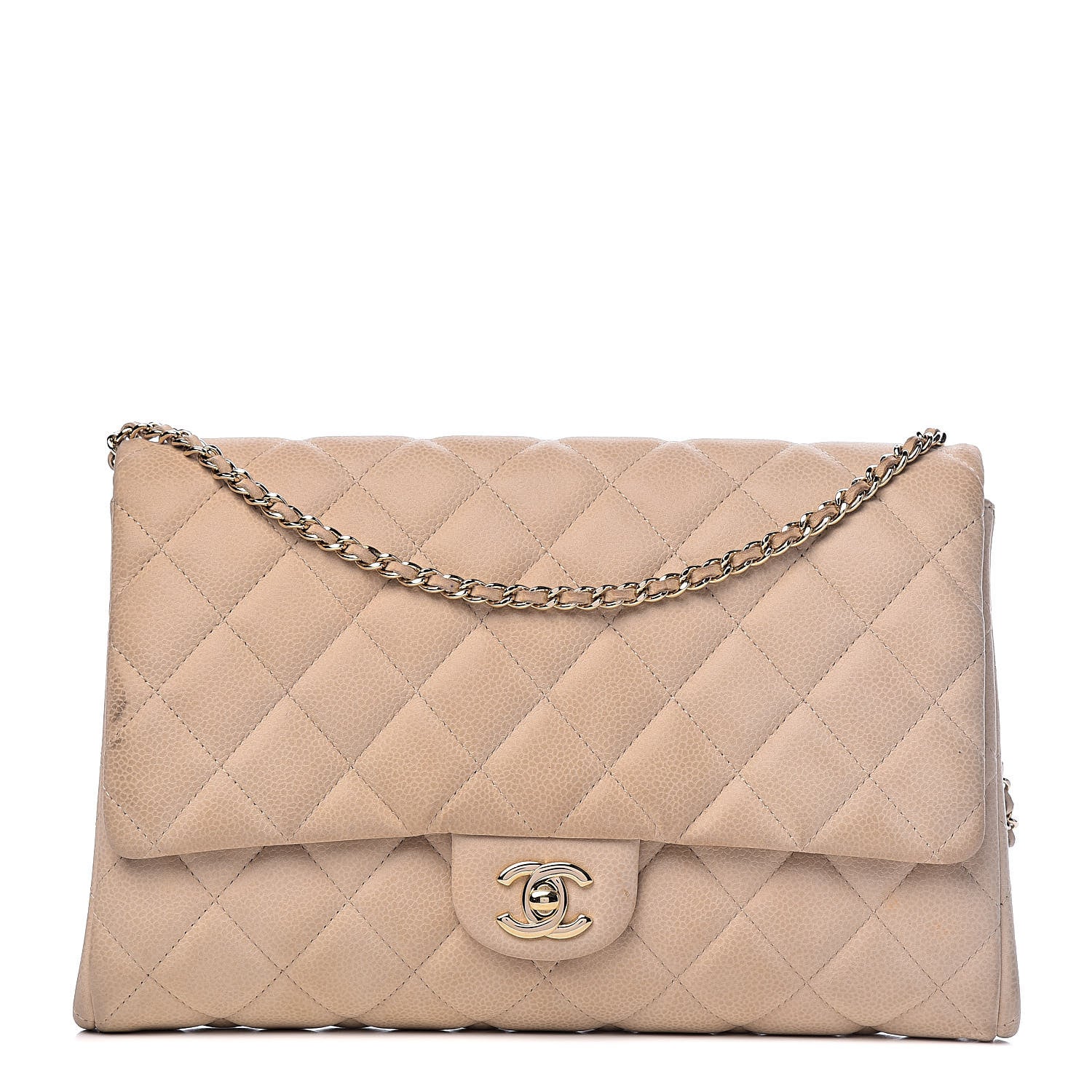 Chanel Caviar Quilted Clutch With Chain Flap Beige 1 of 14