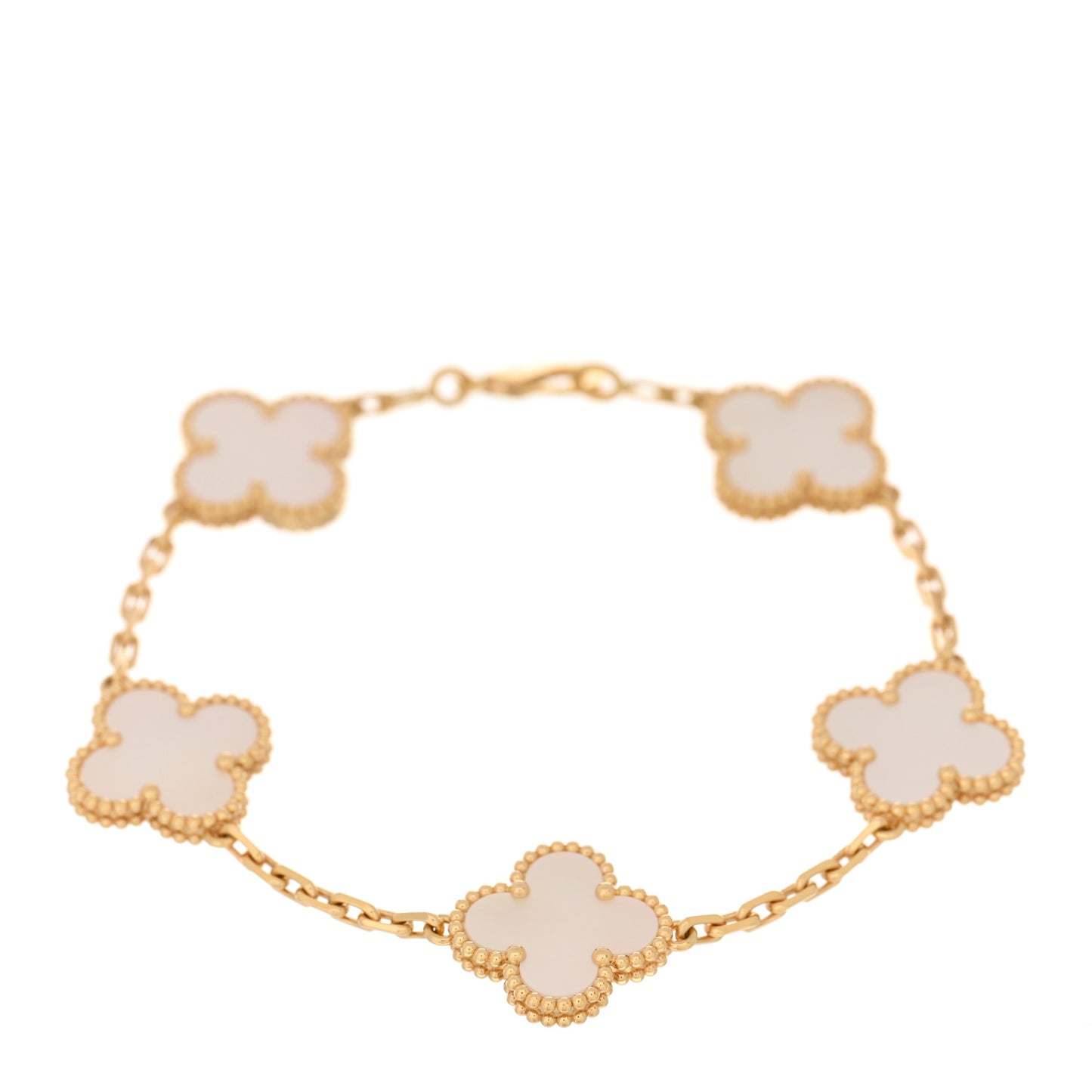 18K Yellow Gold Mother of Pearl 5 Motifs Vintage Alhambra Bracelet