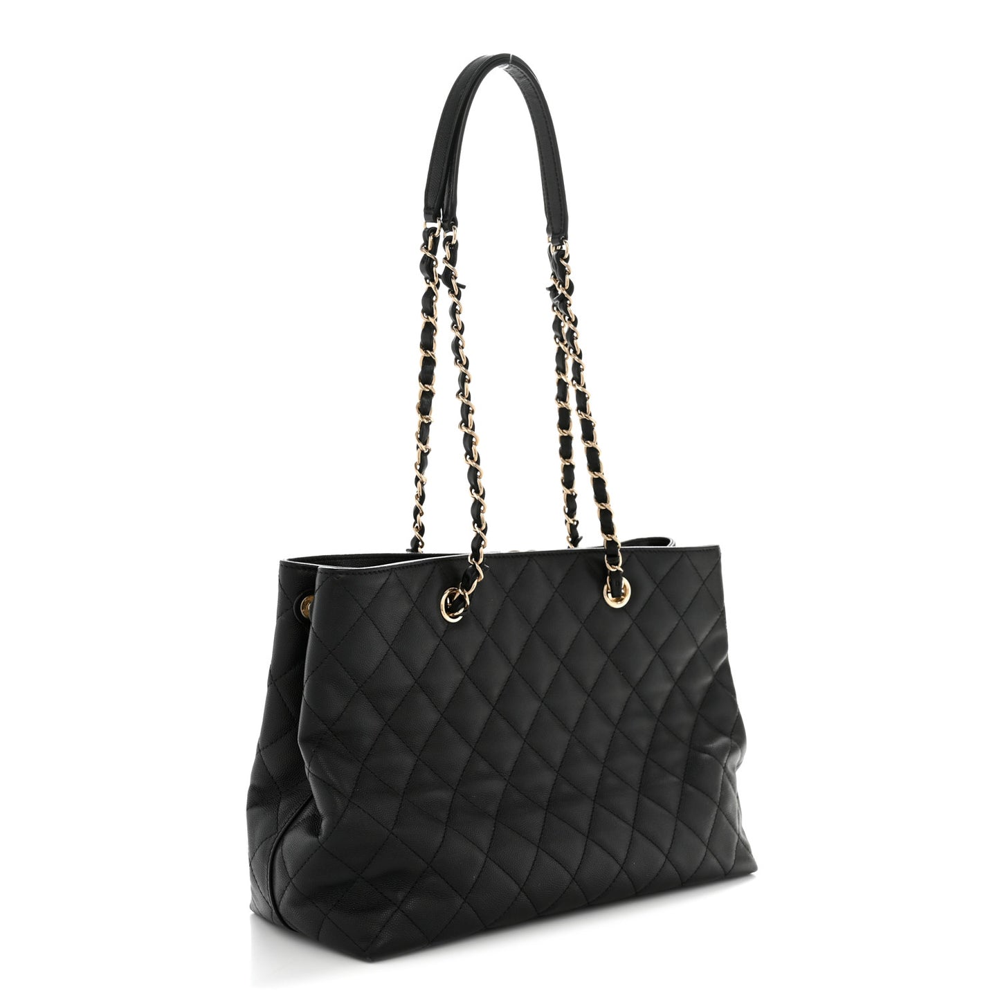 Caviar Quilted Small Shopping Tote  Black