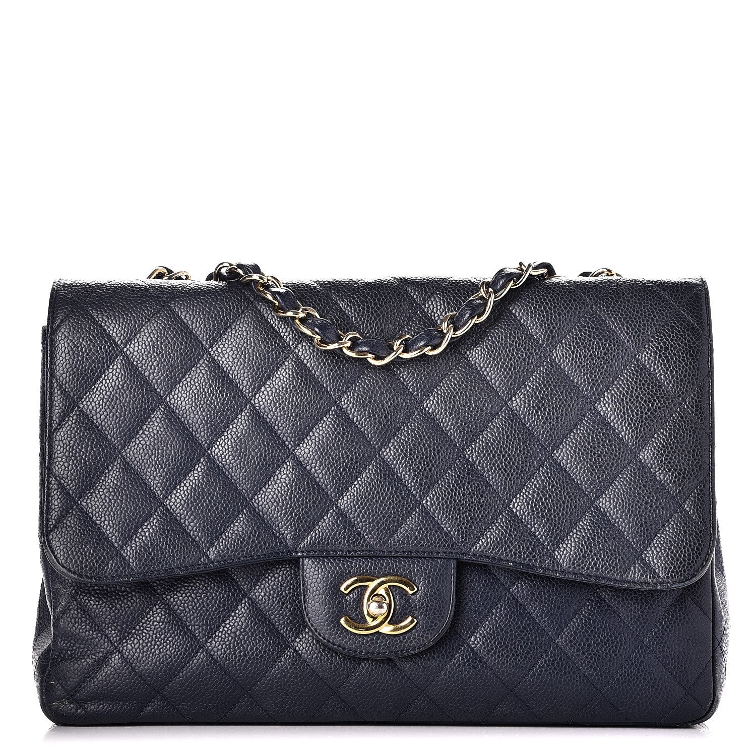 Chanel Caviar Jumbo Single Flap Blue 1 of 14