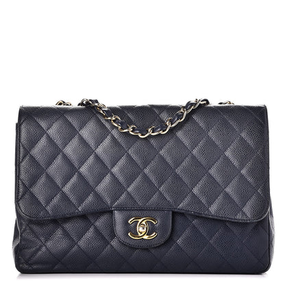 Chanel Caviar Jumbo Single Flap Blue 1 of 14