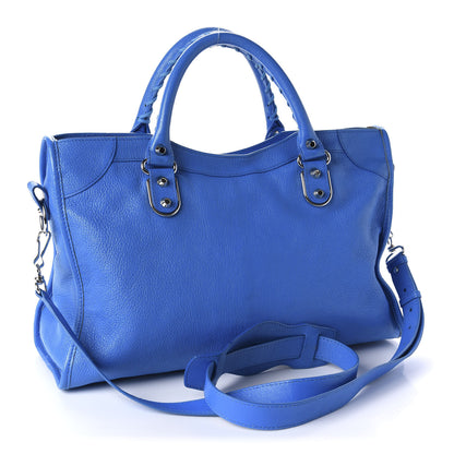 Balenciaga Chevre Silver Metallic Edge Hardware City Bleu Ceylon 4 of 14