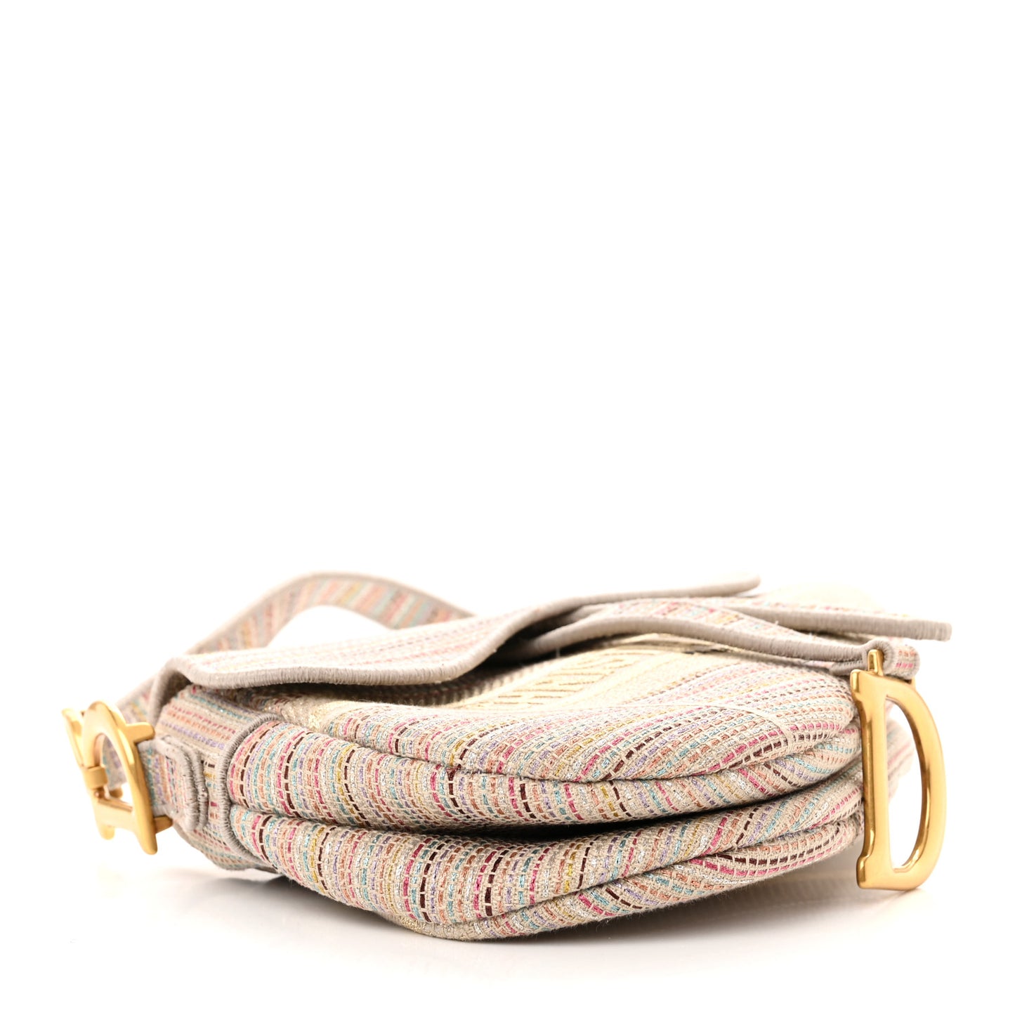 Canvas Embroidered Stripes Saddle Bag Beige Multicolor
