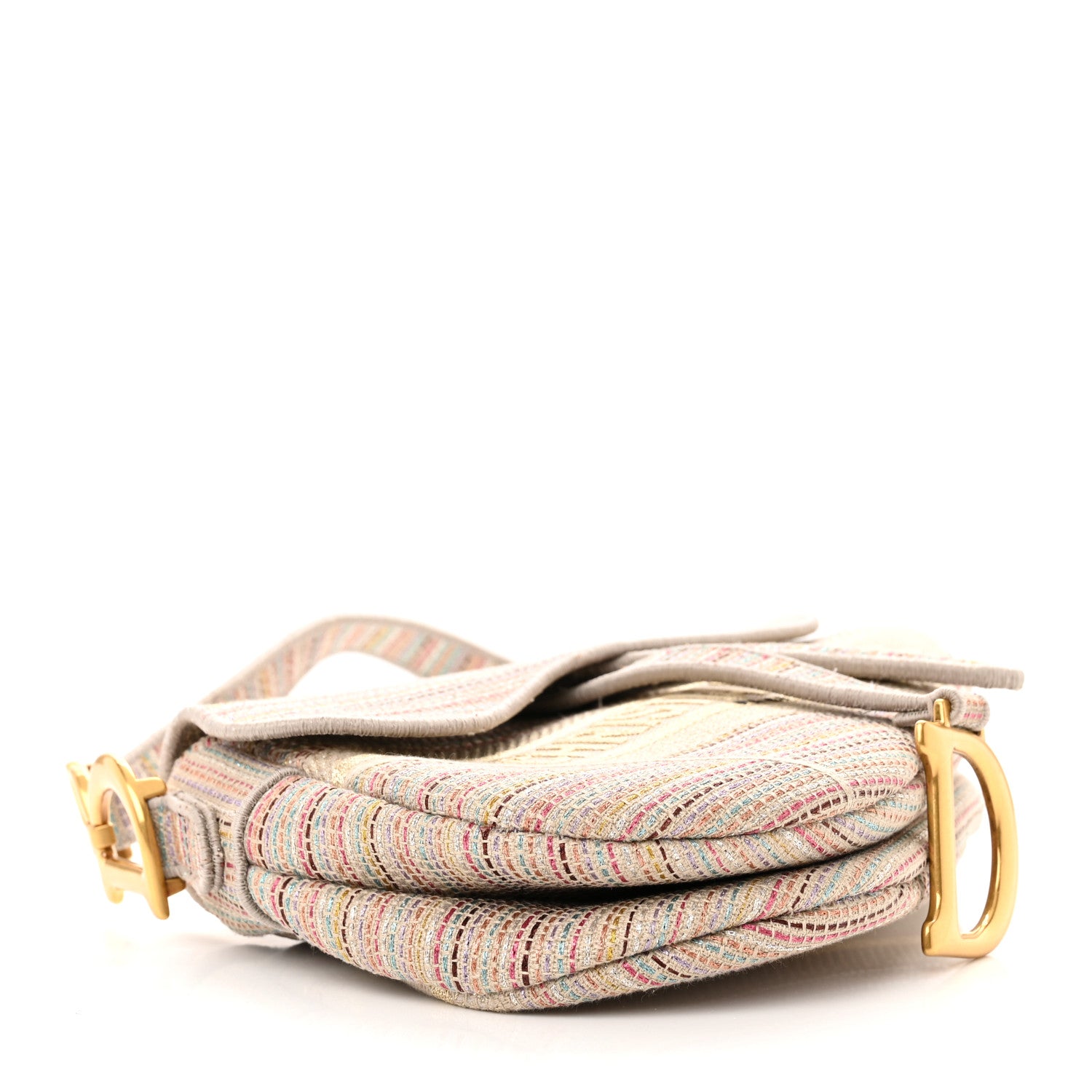 Christian Dior Canvas Embroidered Stripes Saddle Bag Beige Multicolor 4 of 14