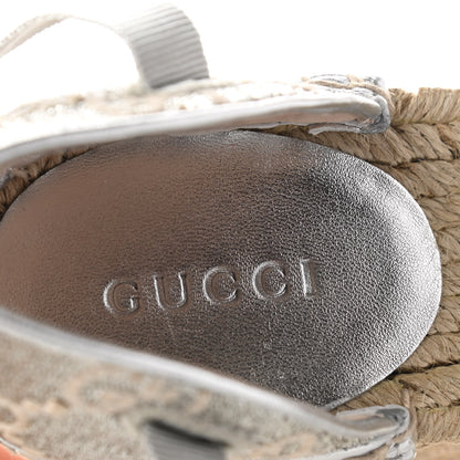 Gucci Lame GG Monogram Ankle Wrap Platform Espadrille Wedges 36 Silver Beige Light Grey 7 of 8