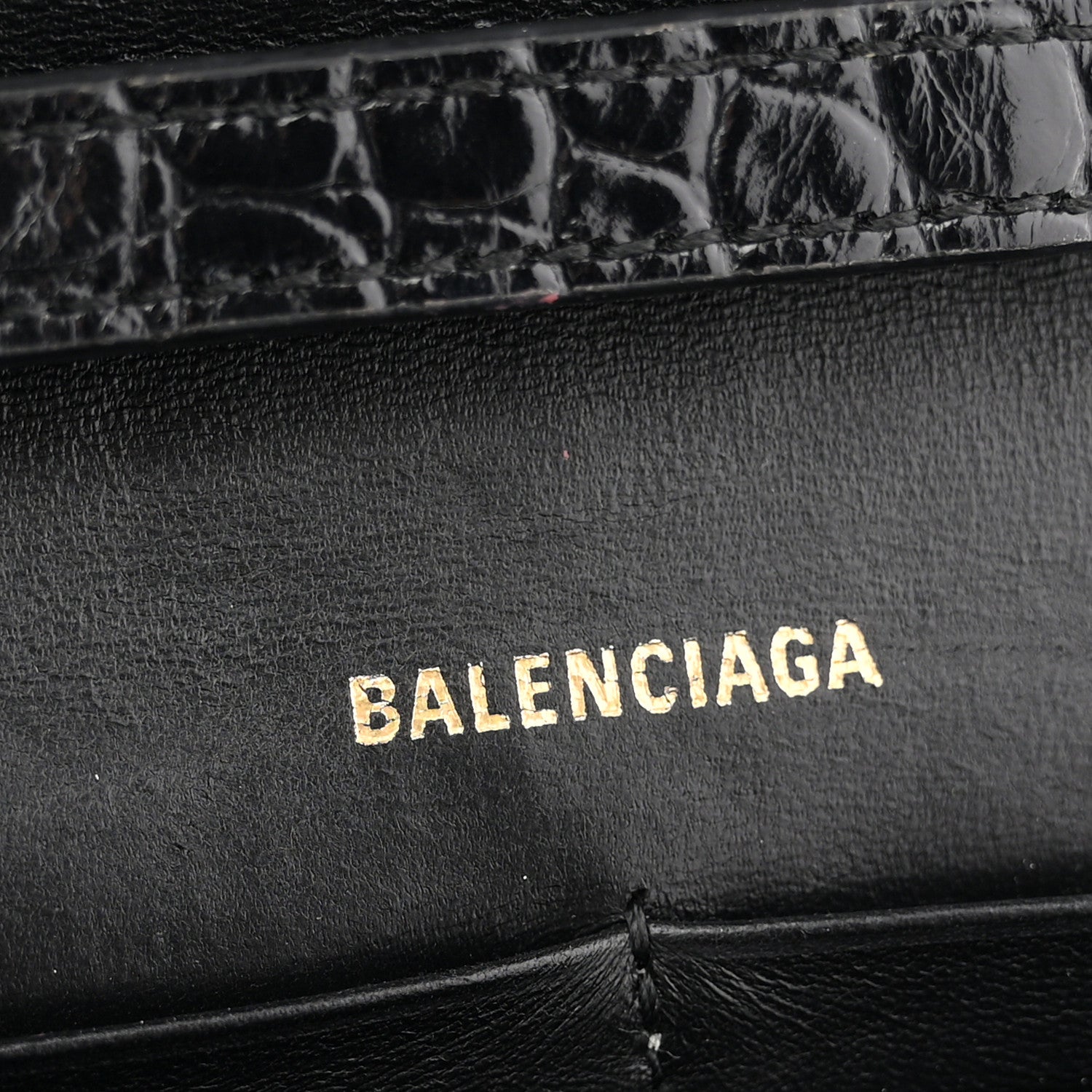 Balenciaga Shiny Calfskin Crocodile Embossed Hourglass Chain Bag  Black 6 of 10
