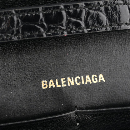 Balenciaga Shiny Calfskin Crocodile Embossed Hourglass Chain Bag  Black 6 of 10