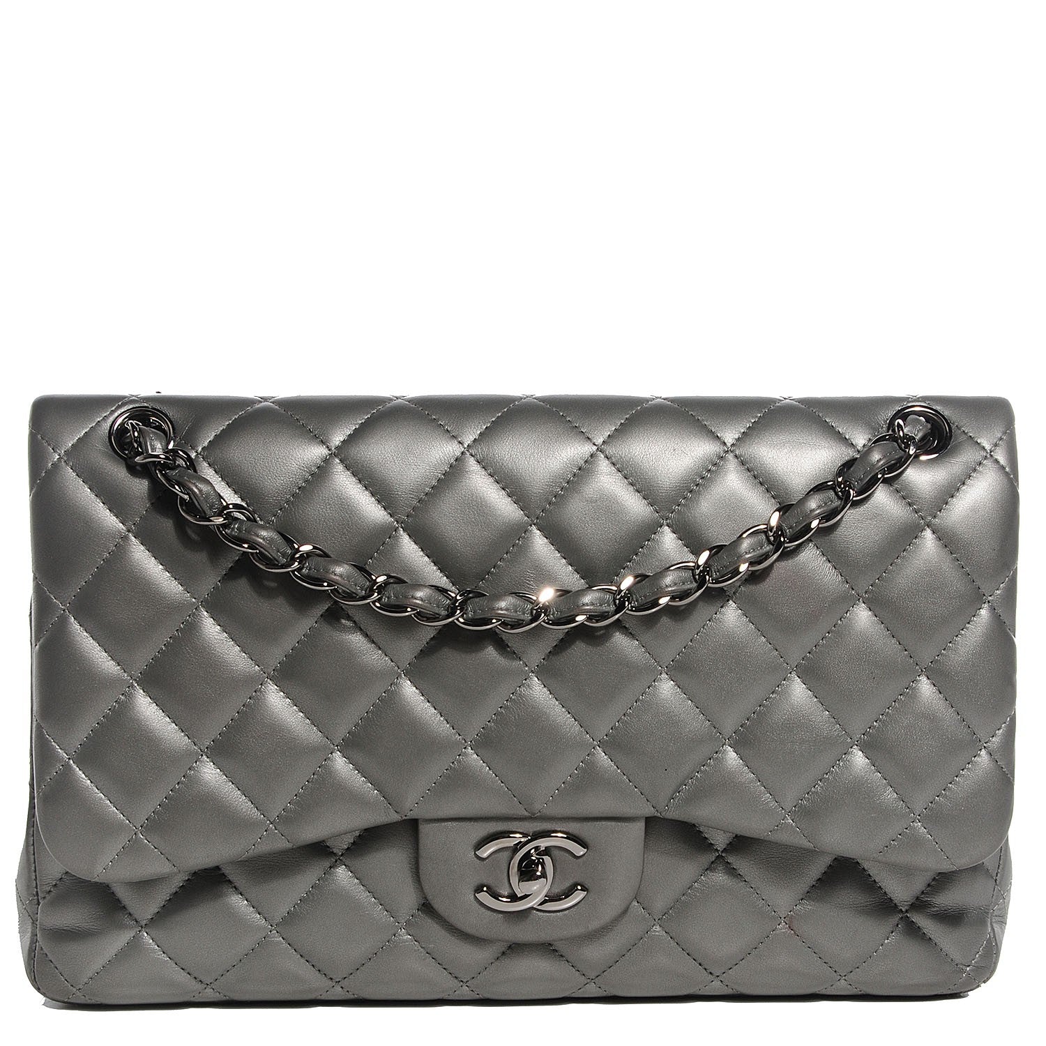 Chanel Lambskin Quilted Jumbo Double Flap Silver 1 of 8