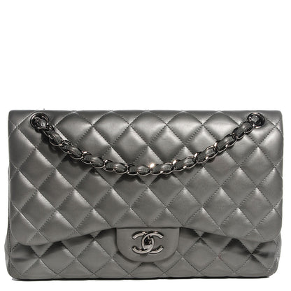 Chanel Lambskin Quilted Jumbo Double Flap Silver 1 of 8