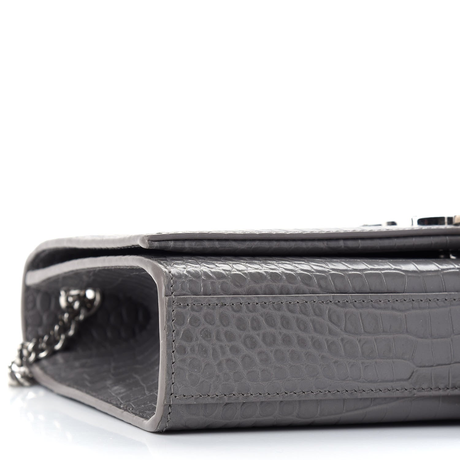 Saint Laurent Calfskin Crocodile Embossed Medium Classic Monogram Kate Tassel Satchel Fog 4 of 7
