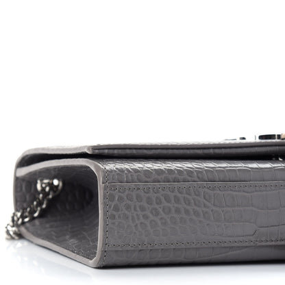Saint Laurent Calfskin Crocodile Embossed Medium Classic Monogram Kate Tassel Satchel Fog 4 of 7