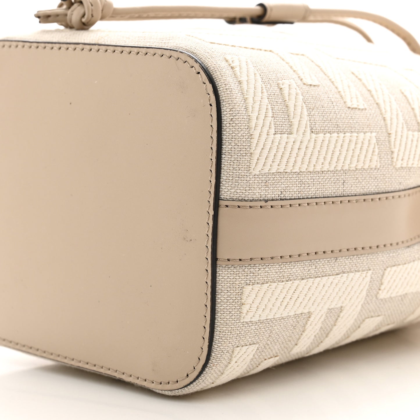 Canvas Nappa F is Fendi FF Embroidered Mini Mon Tresor Bucket Bag Grezzo White Nuvola